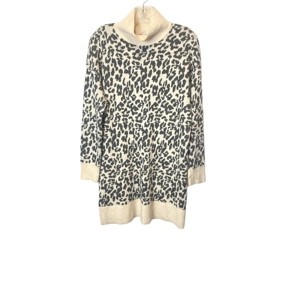 LOFT Leopard Print Jacquard Turtleneck Wool Blend Sweater Dress - Picture 2 of 8